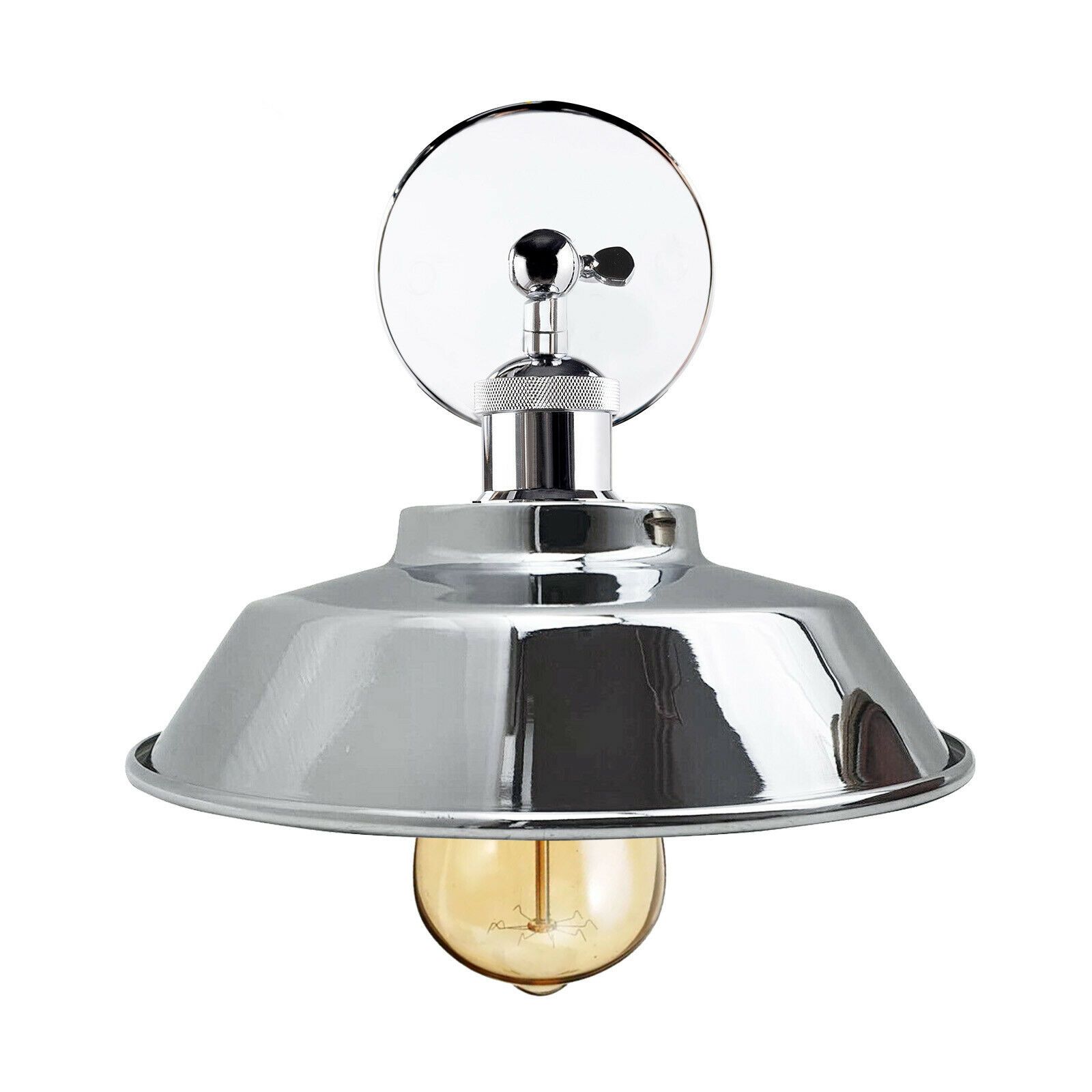 Retro Industrial Chrome Wall Sconce Lamp Shade with adjustable arm, showcasing its sleek design and high-quality metal finish.