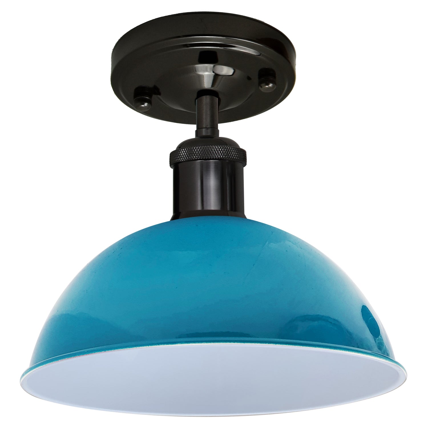 Affordable light blue ceiling light shade with shiny black accents, perfect for home and commercial decor.