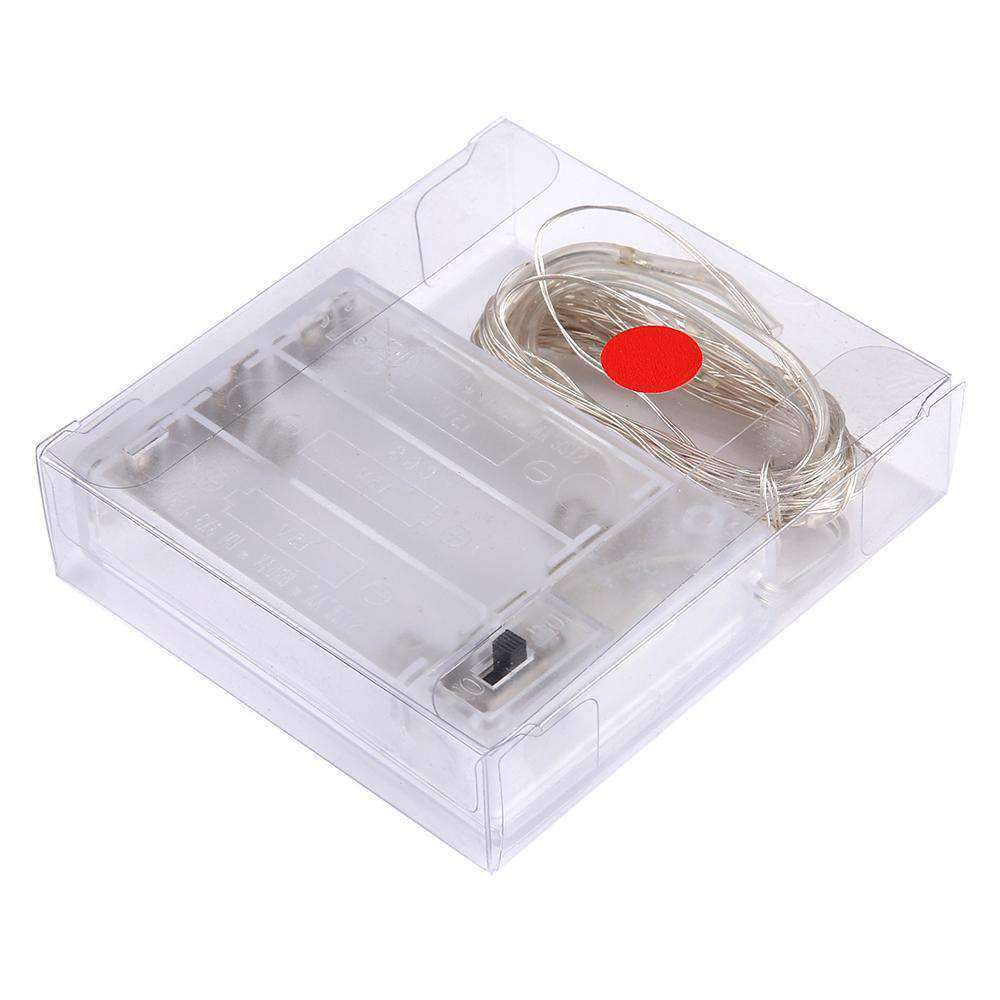 AMZER Fairy String Light featuring 50 LED lights on a flexible copper wire, designed for waterproof use and battery operation, ideal for decoration.