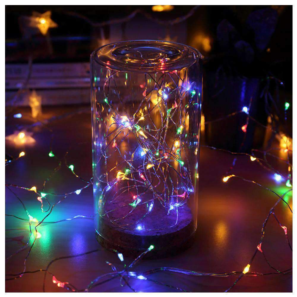 AMZER Fairy String Light featuring 50 LED lights on a flexible copper wire, designed for waterproof use and battery operation, ideal for decoration.
