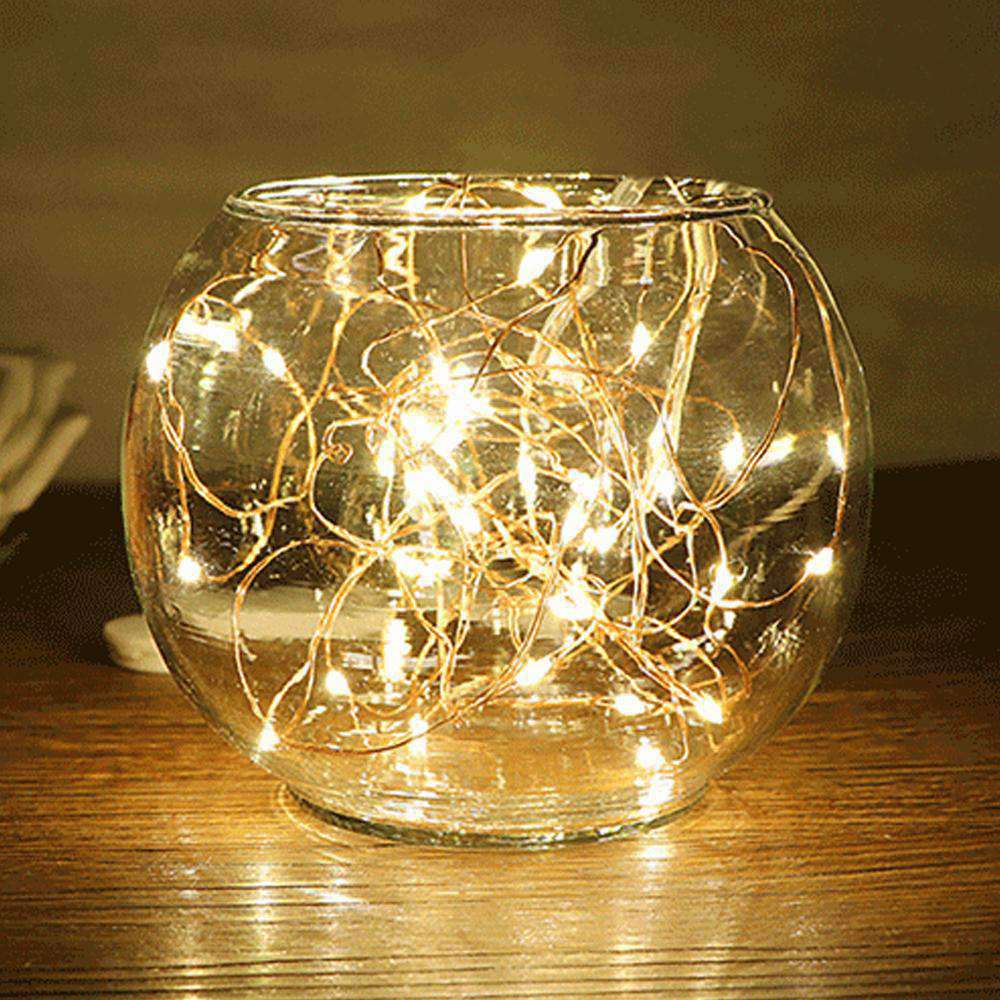 AMZER Fairy String Light featuring 50 LED lights on a flexible copper wire, designed for waterproof use and battery operation, ideal for decoration.