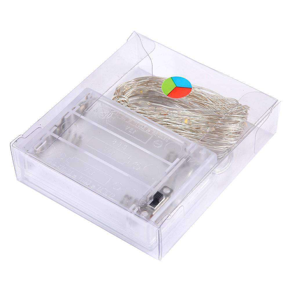 AMZER Fairy String Light featuring 50 LED lights on a flexible copper wire, designed for waterproof use and battery operation, ideal for decoration.