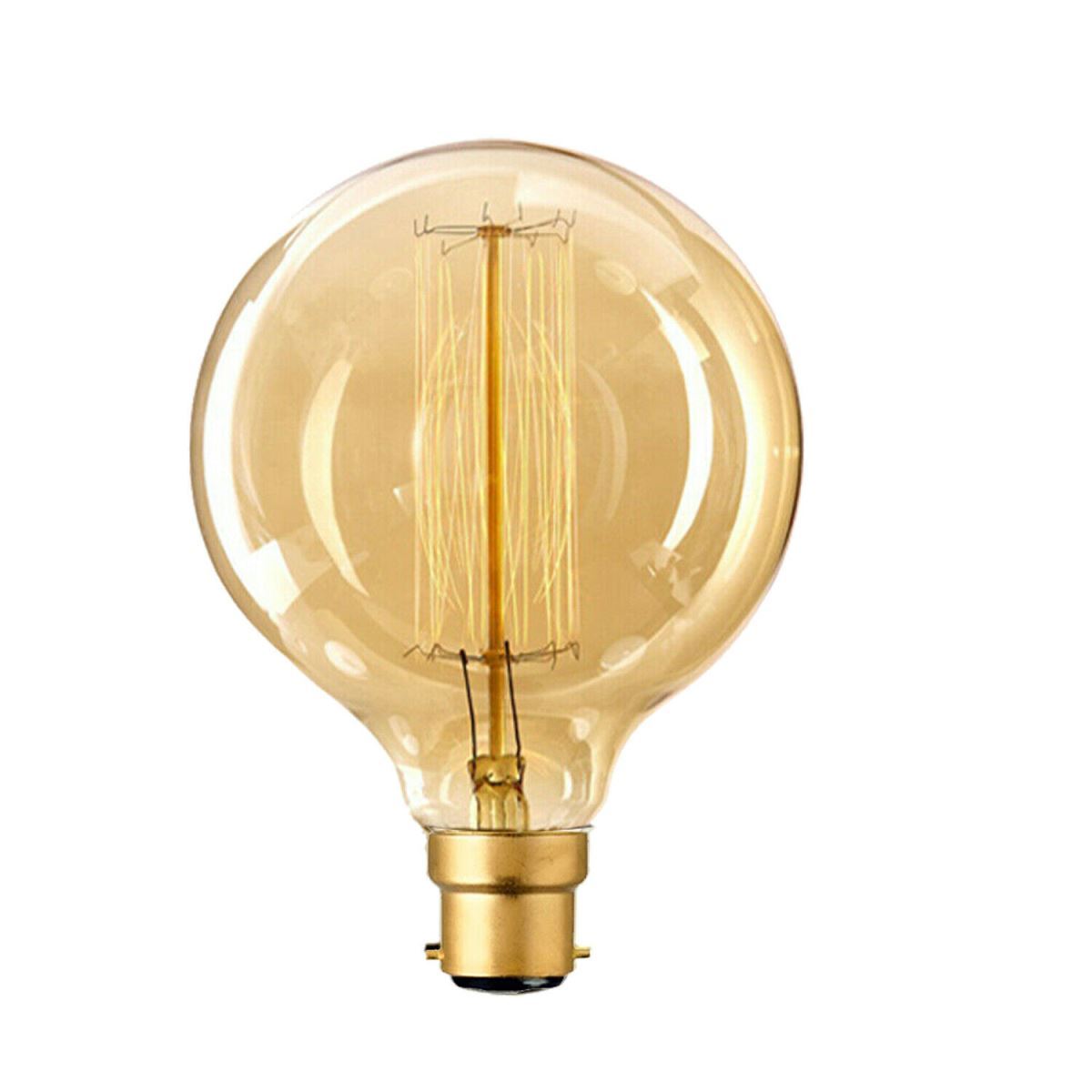 Edison Vintage Light Bulb with B22 bayonet fitting, showcasing a warm yellow glow and classic filament design.