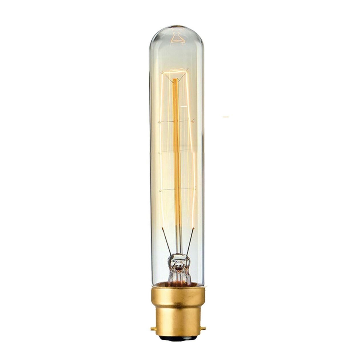 Edison Vintage Light Bulb with B22 bayonet fitting, showcasing a warm yellow glow and classic filament design.