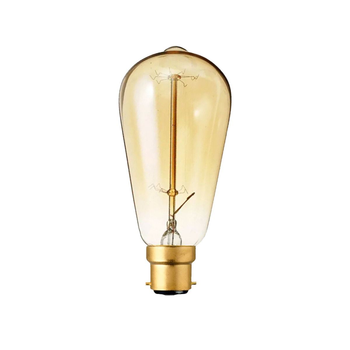 Edison Vintage Light Bulb with B22 bayonet fitting, showcasing a warm yellow glow and classic filament design.