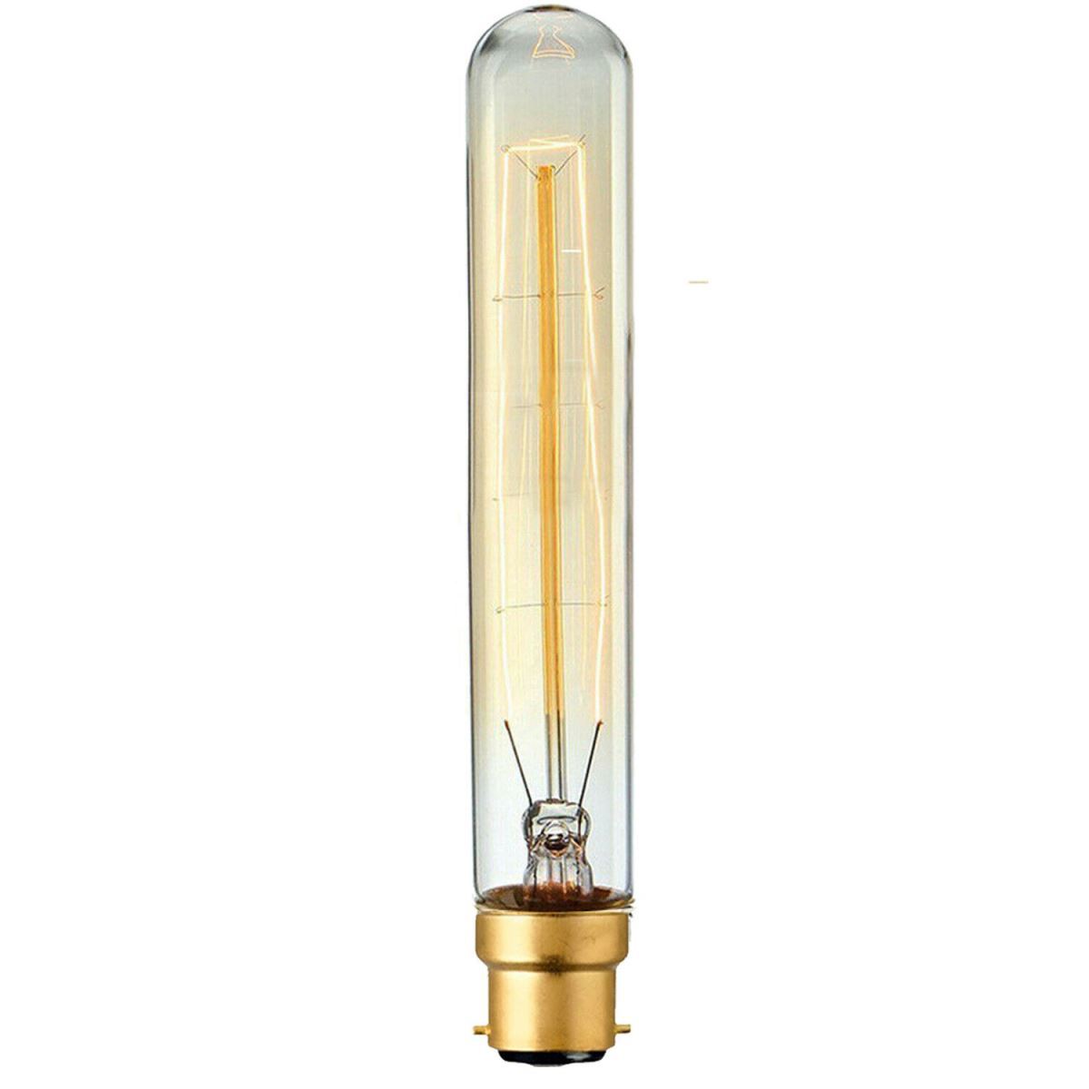 Edison Vintage Light Bulb with B22 bayonet fitting, showcasing a warm yellow glow and classic filament design.