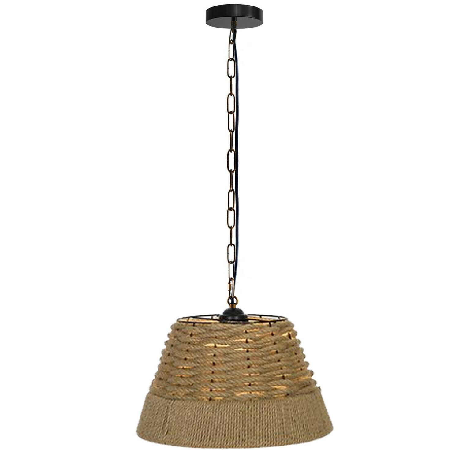 Basket Shape Ceiling Pendant Light made of hemp rope and metal, featuring an E27 lamp base, ideal for home and cafe decor.