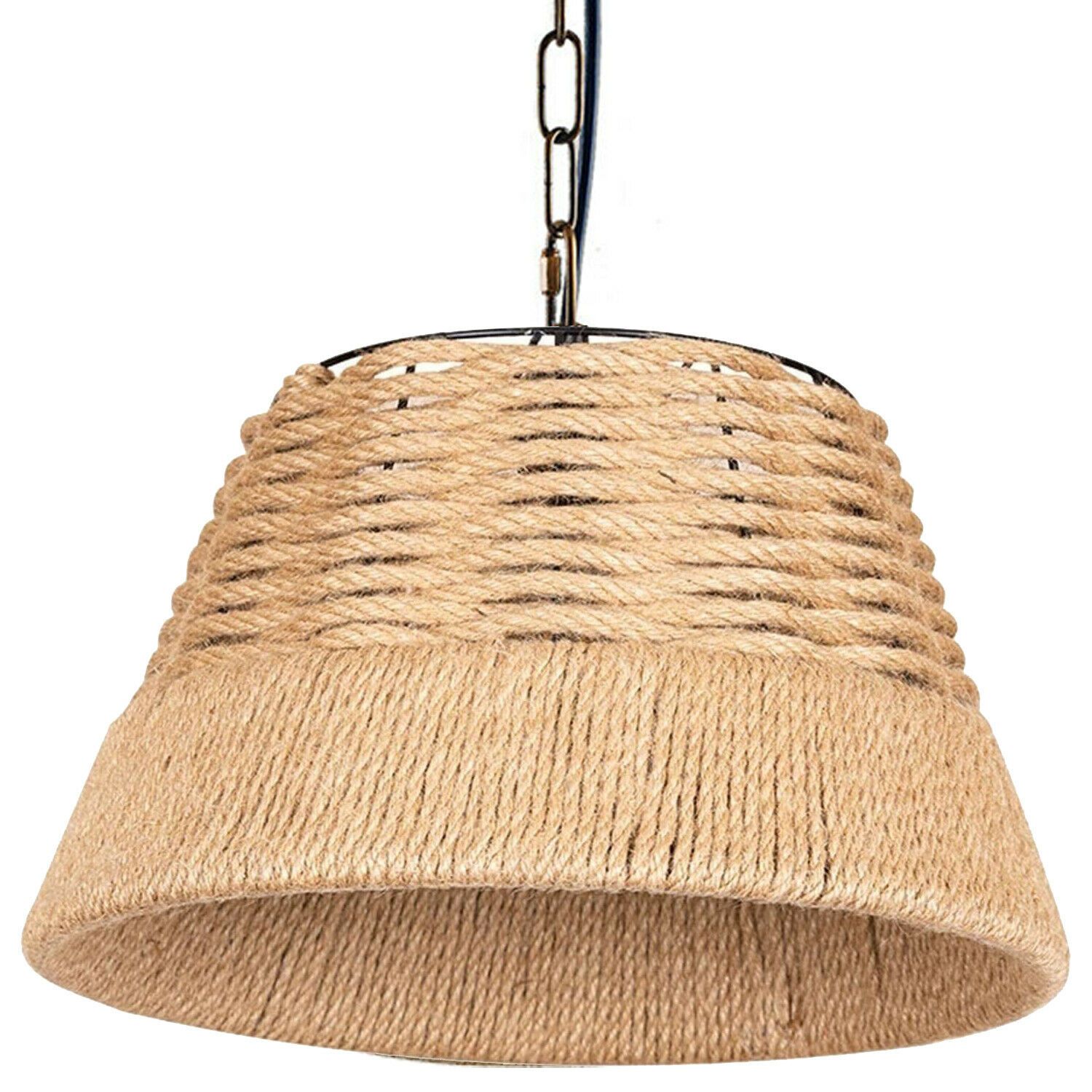 Basket Shape Ceiling Pendant Light made of hemp rope and metal, featuring an E27 lamp base, ideal for home and cafe decor.