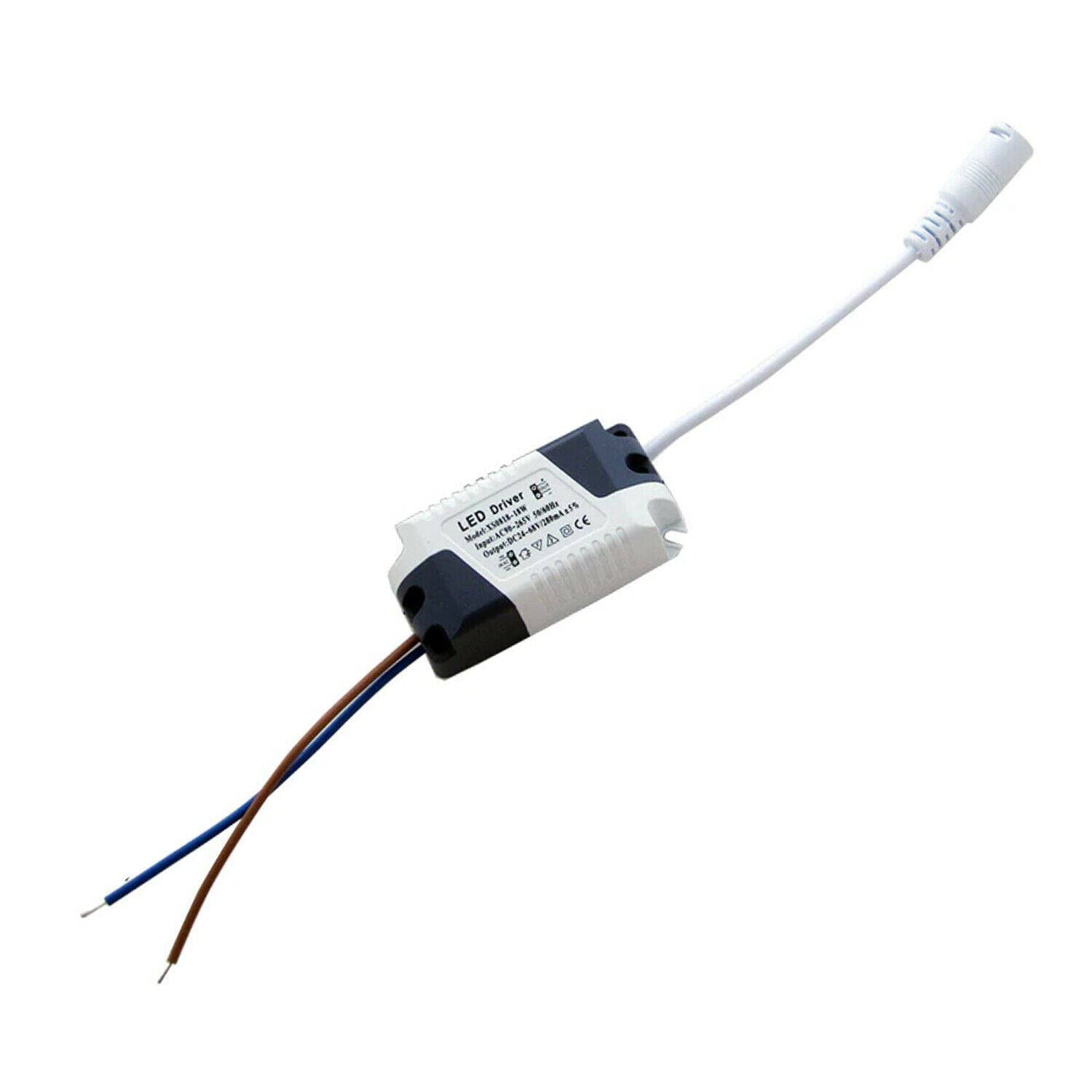 Black and white LED transformer designed for constant current output, suitable for various indoor lighting applications.