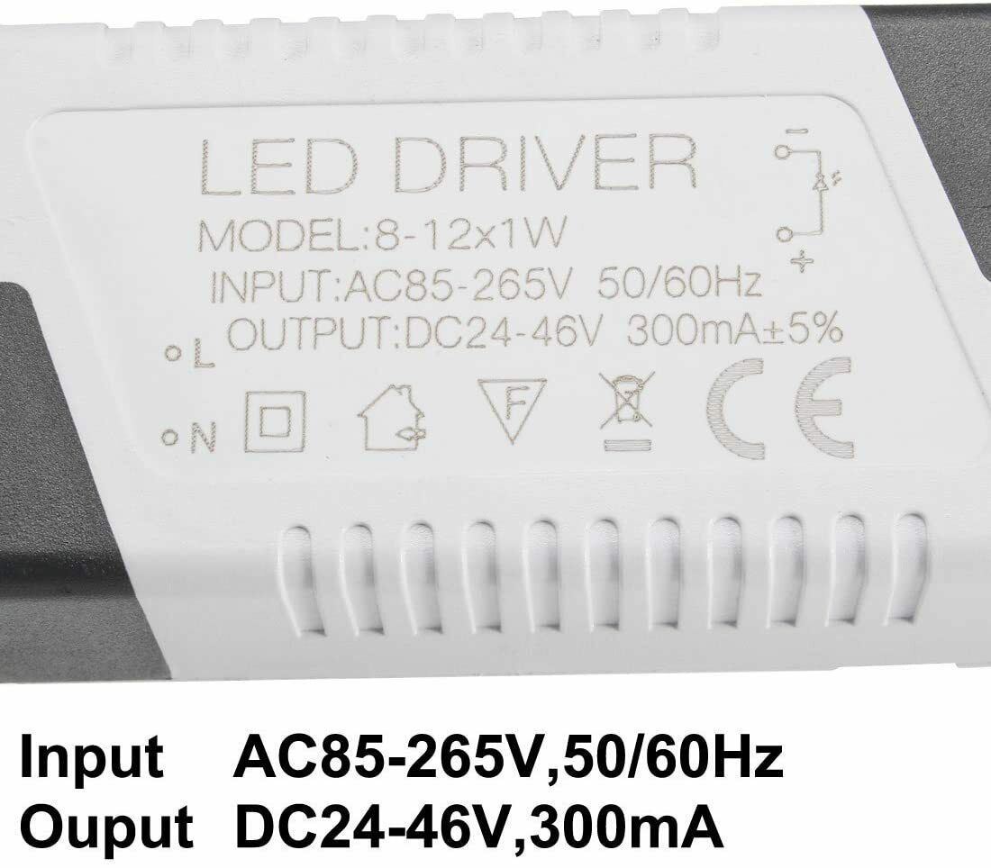 Black and white LED transformer designed for constant current output, suitable for various indoor lighting applications.