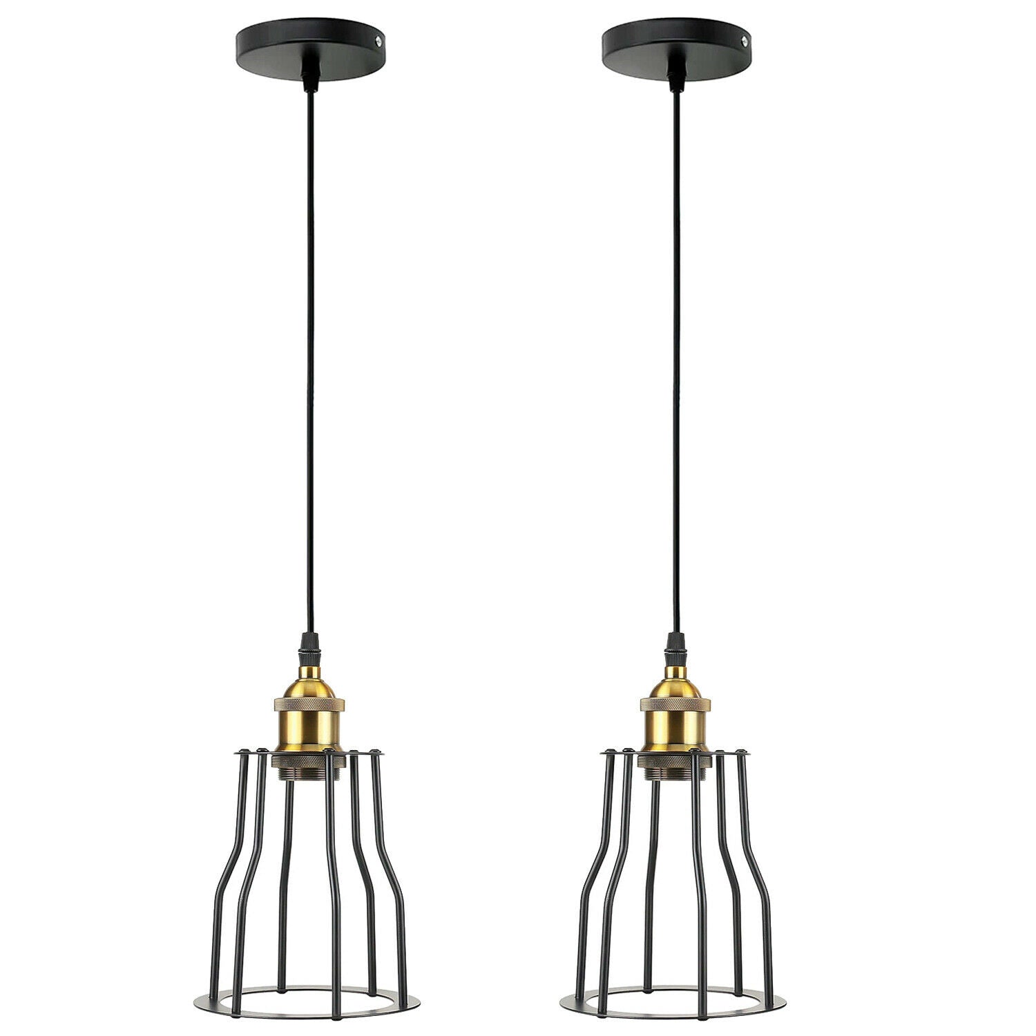Black Cage Pendant Light showcasing a modern design with a metal shade and E27 lamp base, ideal for home decor.