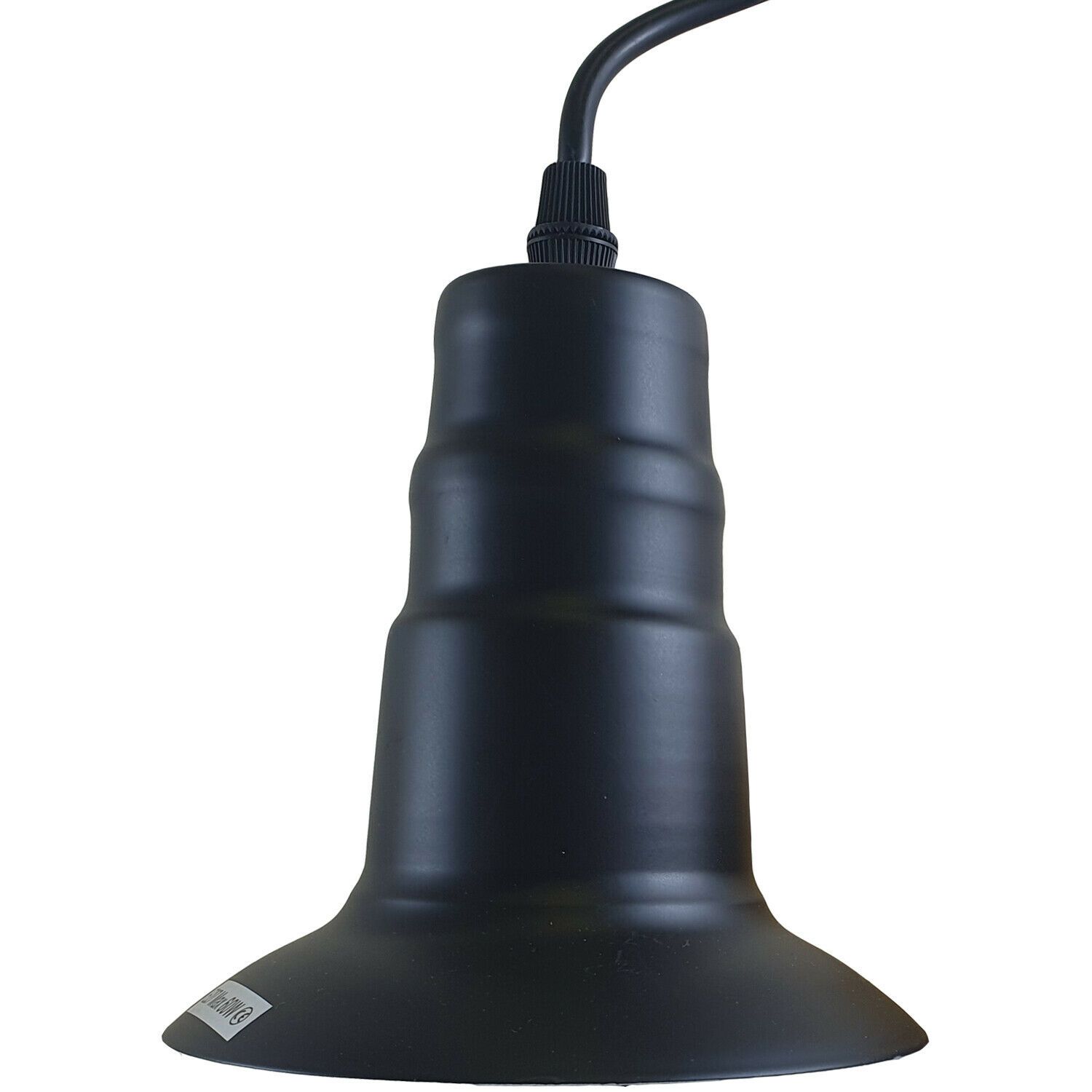 Black industrial pendant lamp with E27 bulb holder, showcasing a sleek design suitable for various interiors.