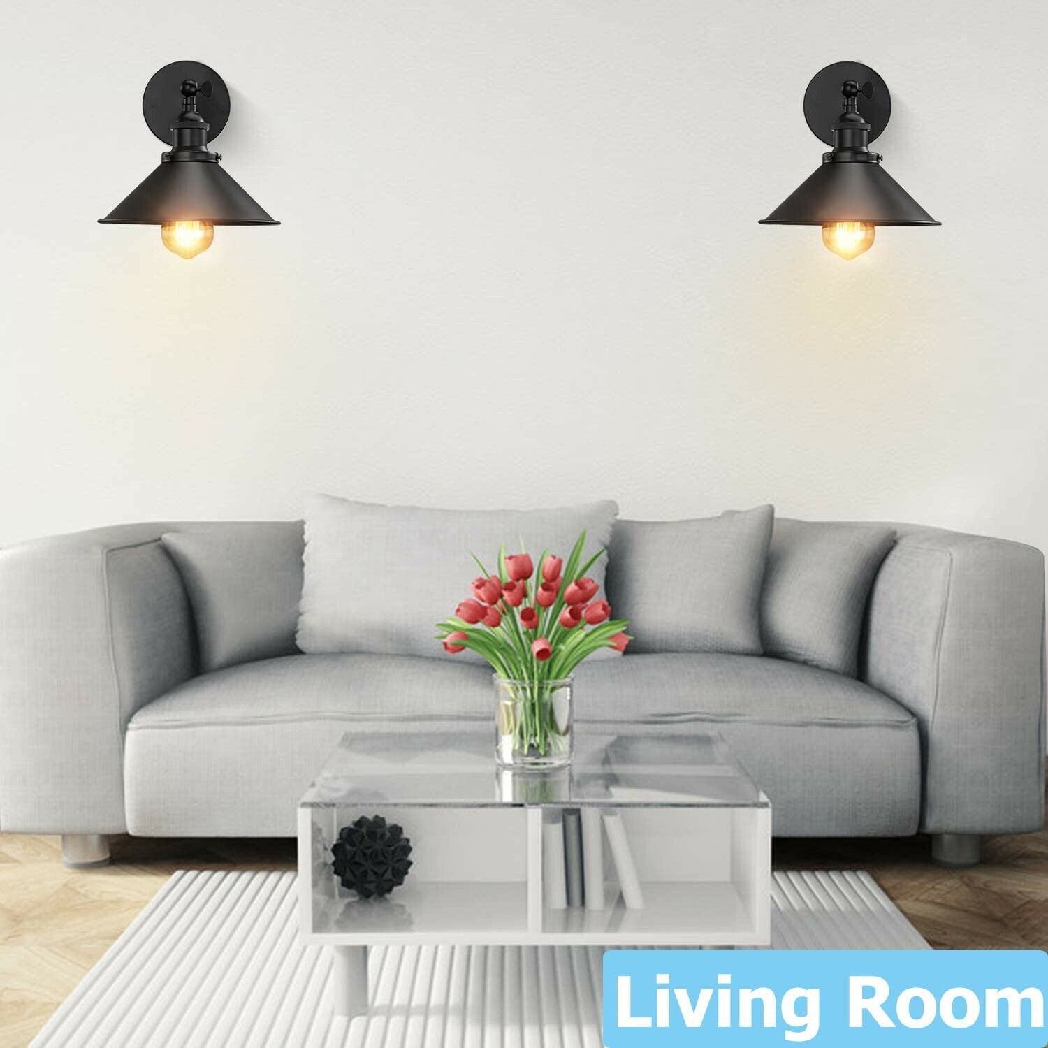 Black metal adjustable wall light and sconce set, featuring a vintage cone-shaped design, perfect for modern home decor.