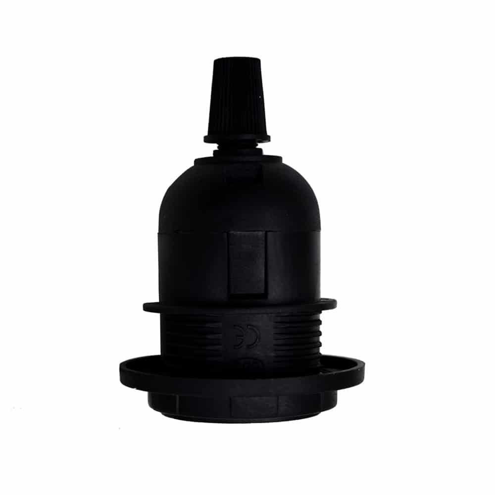 Black E27 Pendant Lamp Holder with Shade Ring and Cord Grip, showcasing a vintage design suitable for various indoor spaces.