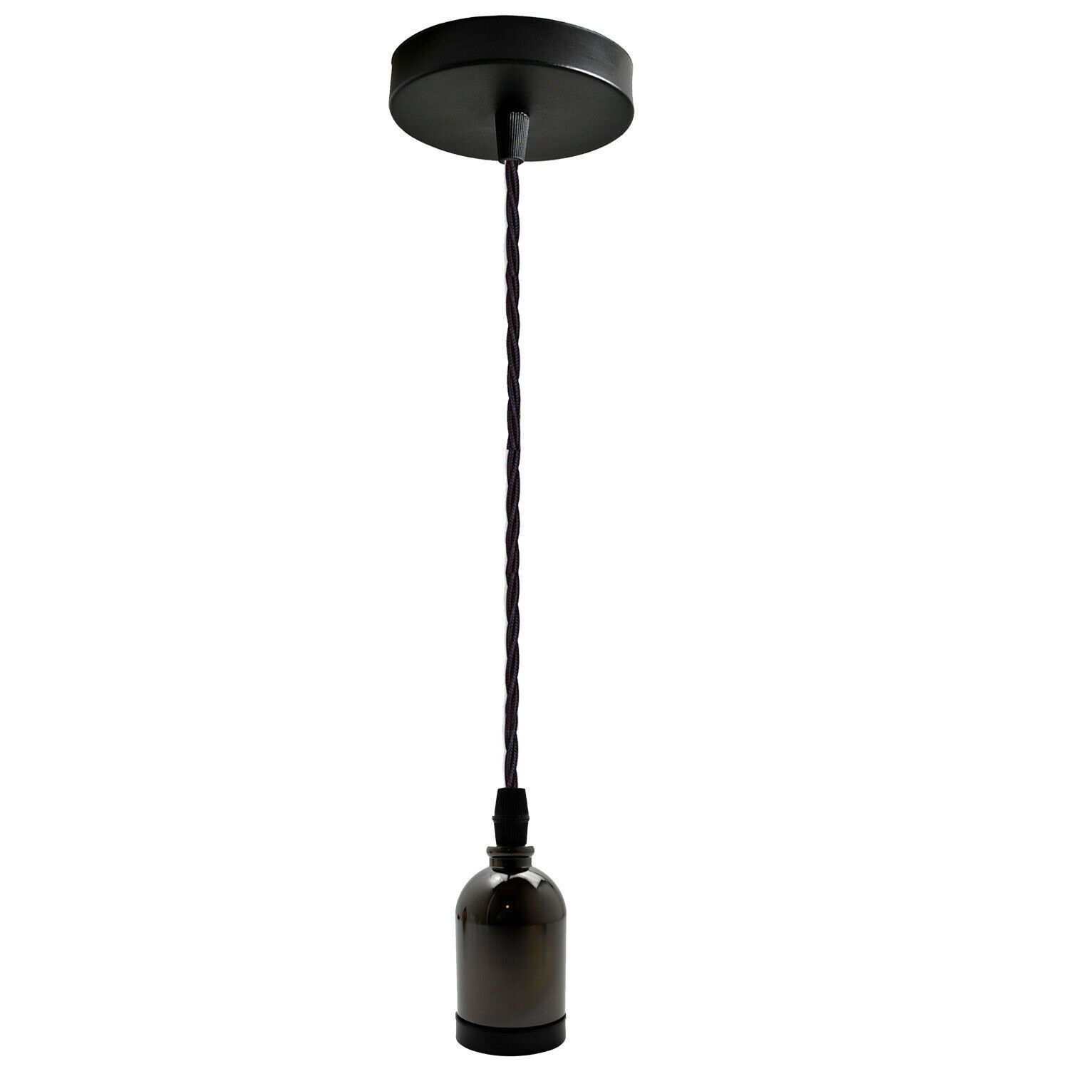 Black Multi Outlet E27 Metal Vintage Hanging Ceiling Pendant with adjustable gold twisted wire and multiple light options.