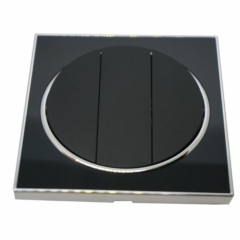Black Round Screwless Flat Plate Wall Light 3 Gang Switches, featuring a modern design and fireproof material for safety.