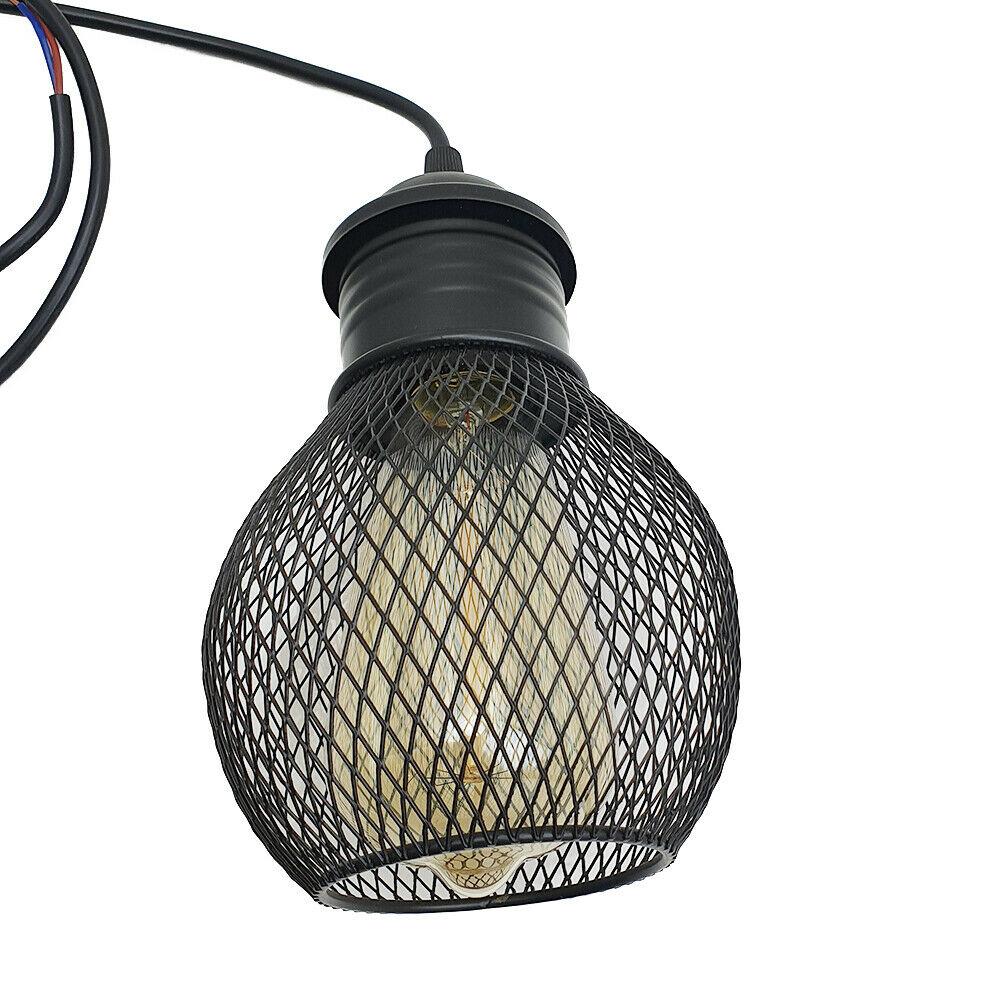 Black Three Way Ball Industrial Retro Loft Metal Ceiling Pendant with three light cages and cables, showcasing its elegant design.
