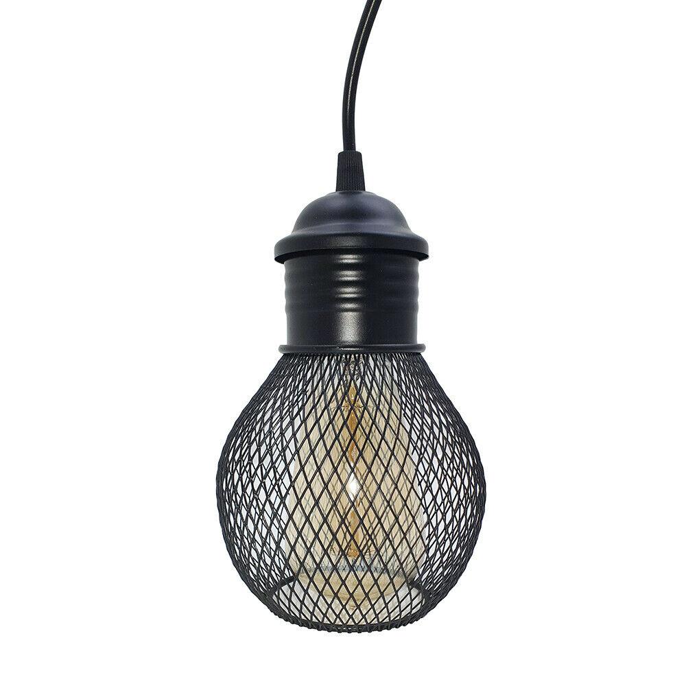 Black Three Way Ball Industrial Retro Loft Metal Ceiling Pendant with three light cages and cables, showcasing its elegant design.