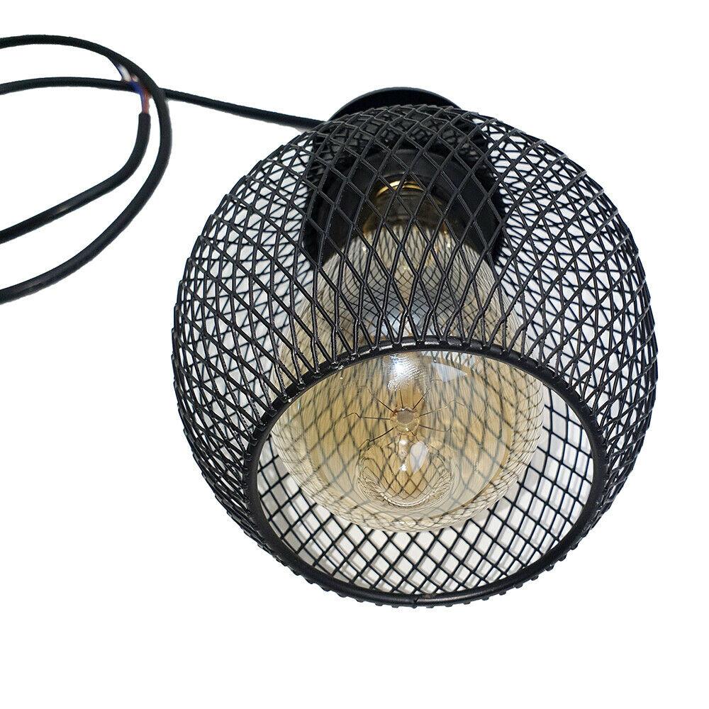 Black Three Way Ball Industrial Retro Loft Metal Ceiling Pendant with three light cages and cables, showcasing its elegant design.