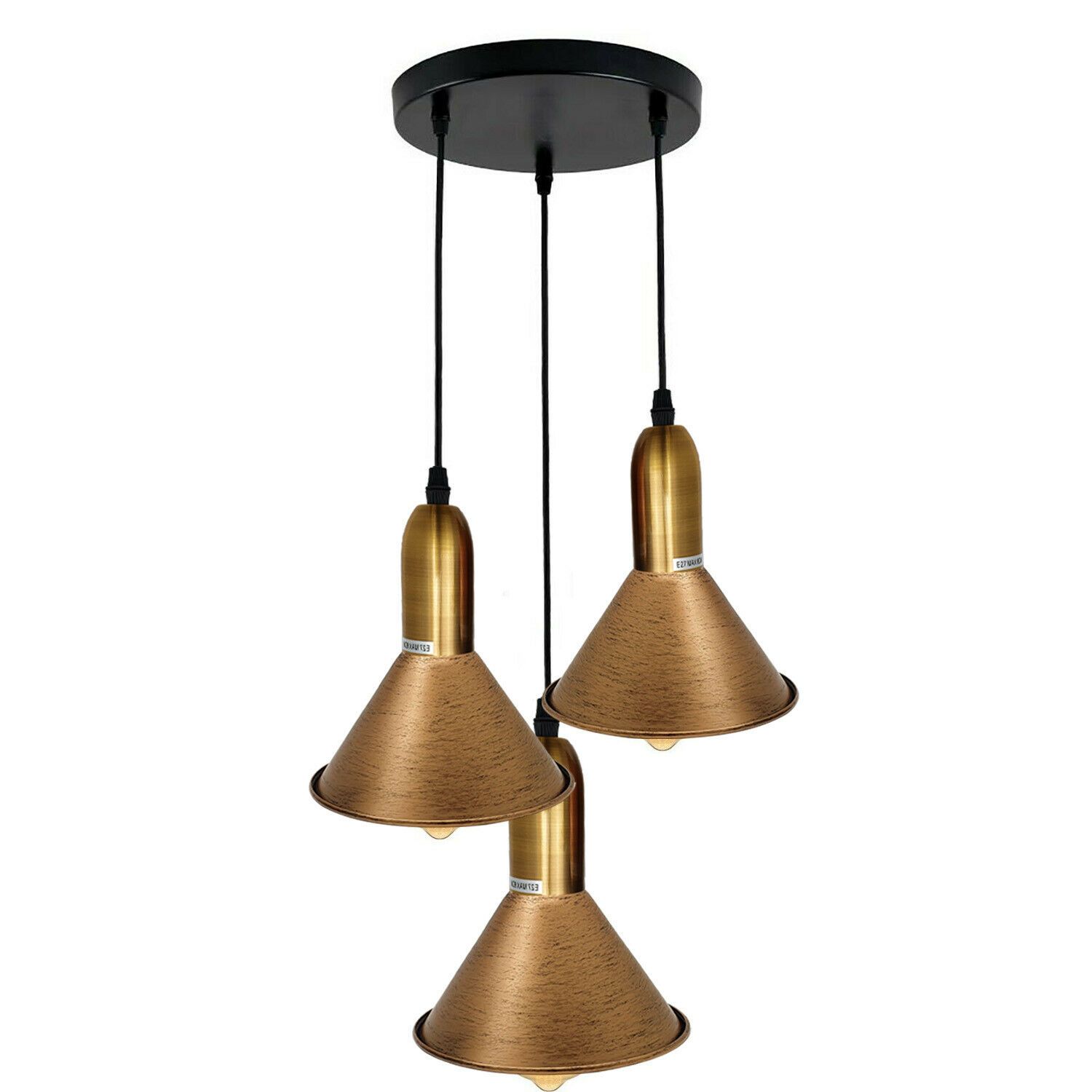 Brushed Copper 3 Point Multi Drop Outlet Ceiling Light showcasing three light holders and elegant design.
