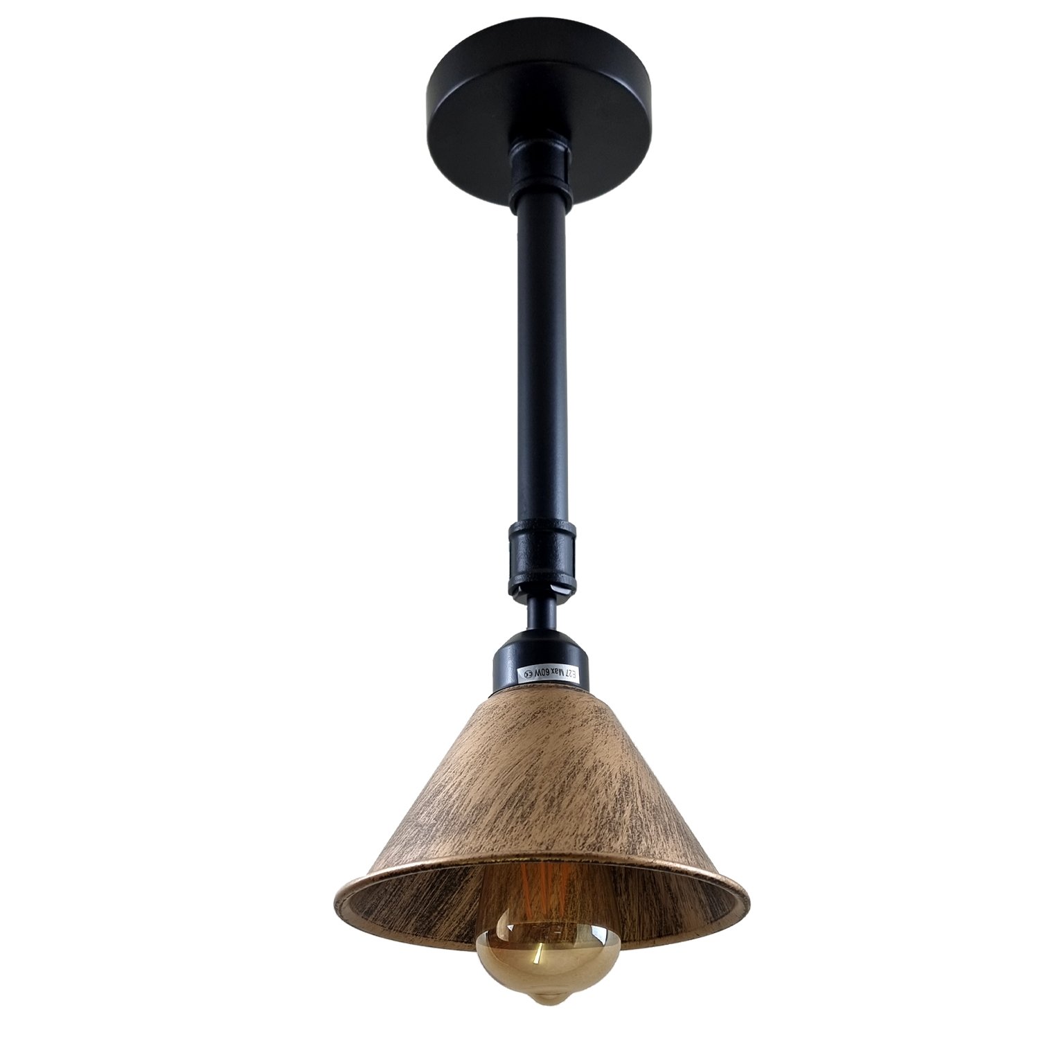 Brushed Copper Metal Lampshade with vintage industrial design, showcasing its durable iron construction and rust color finish.