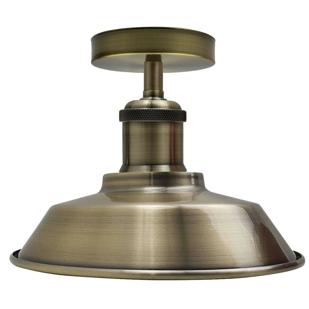 Retro flush mount ceiling lamp shade fitting in green brass, showcasing its elegant design and metal construction.