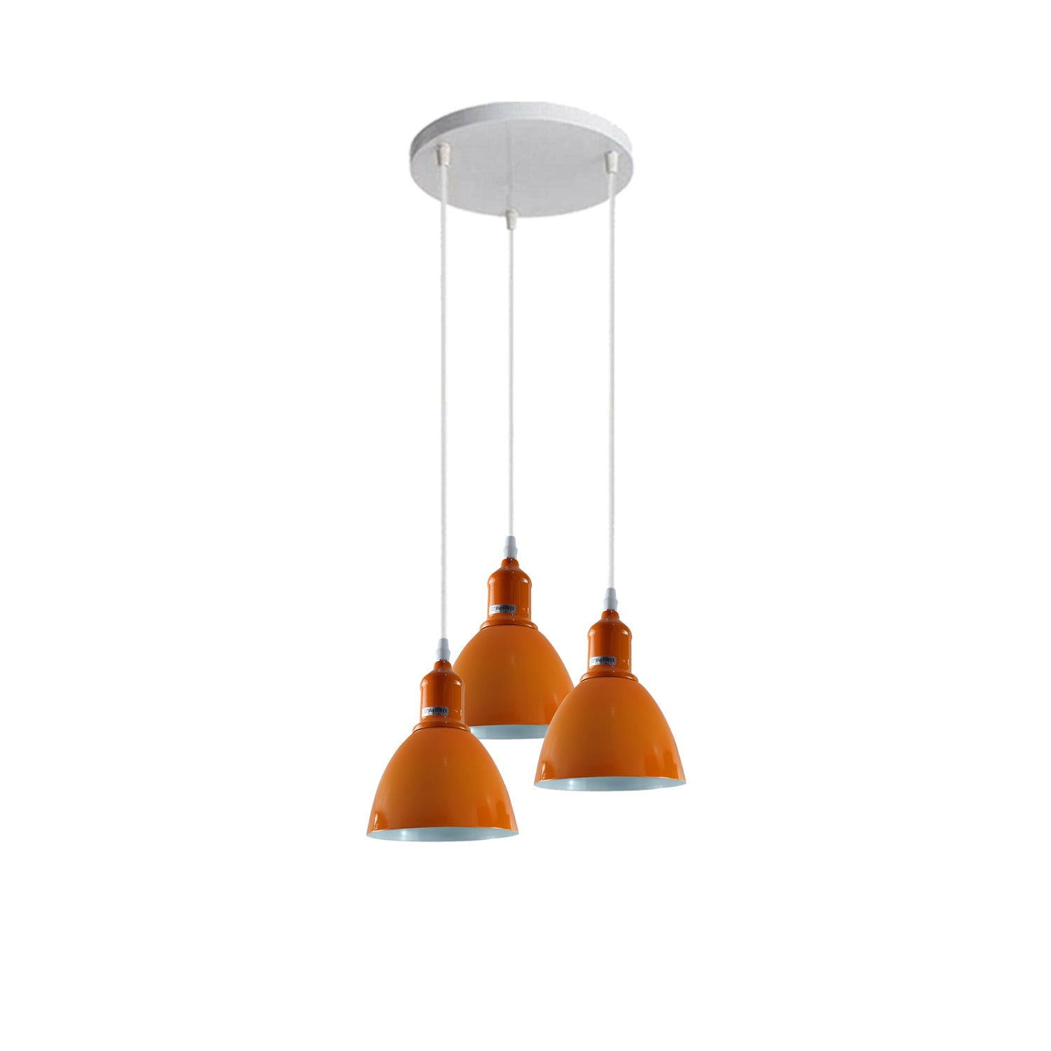 Stylish red ceiling pendant light with three shades, perfect for indoor use, showcasing vintage design and adjustable cable.