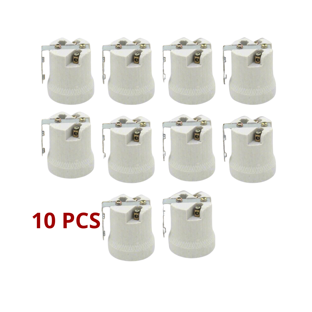 Ceramic Heat Bulb Holder E27 60W in white, designed for high-temperature applications, featuring a vintage style and secure screw terminal connection.