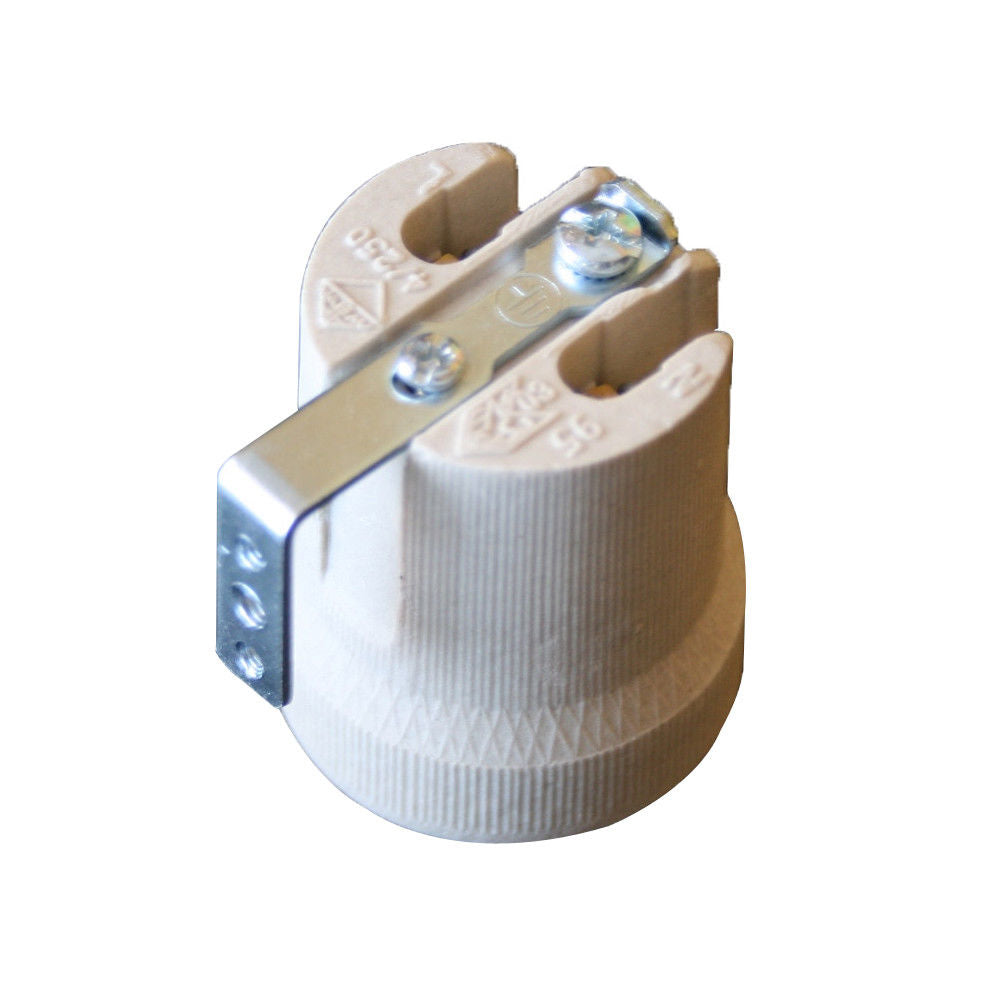 Ceramic Heat Bulb Holder E27 60W in white, designed for high-temperature applications, featuring a vintage style and secure screw terminal connection.