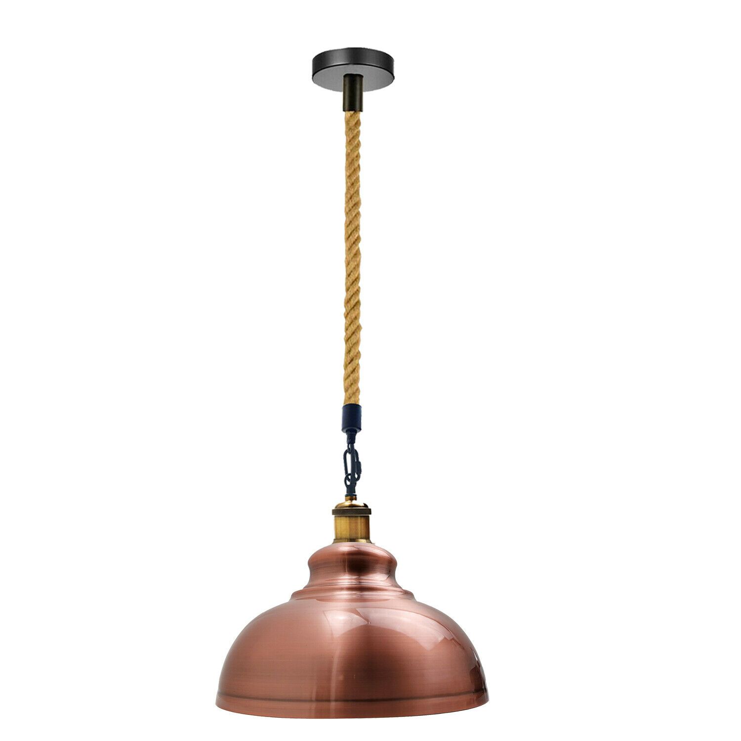 Copper Hemp Hanging Retro Ceiling Industrial Light featuring a vintage design with a metal shade and hemp rope, ideal for home and commercial use.