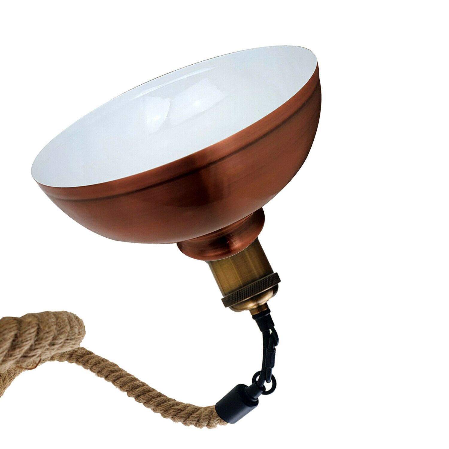 Copper Hemp Hanging Retro Ceiling Industrial Light featuring a vintage design with a metal shade and hemp rope, ideal for home and commercial use.