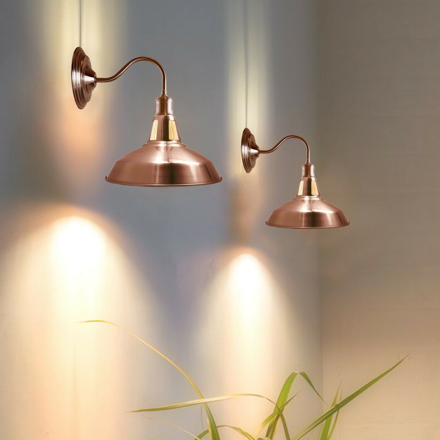 Copper wall light with a 30 cm barn slotted shade, showcasing a high polished finish, ideal for modern home decor.
