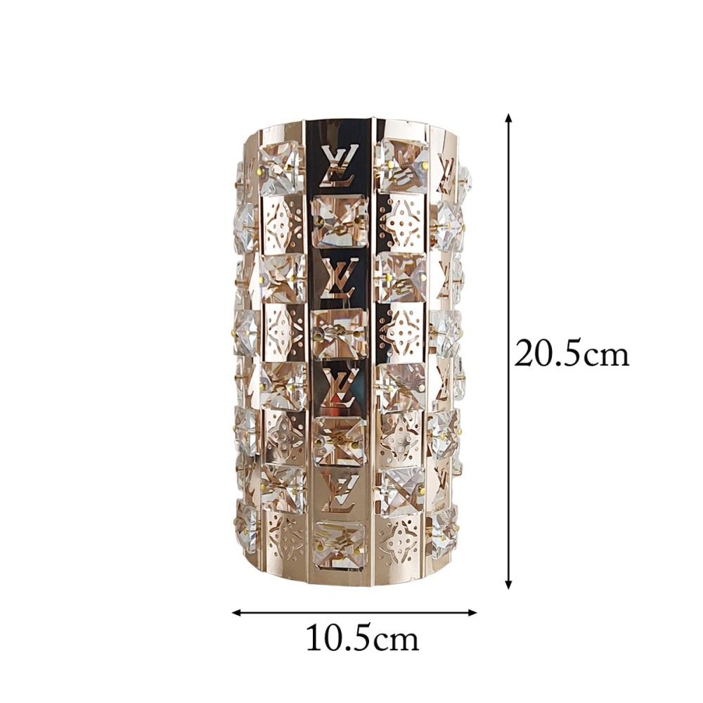 Elegant Crystal Long Light Modern Lamp Shade in French gold finish, showcasing its intricate design and warm lighting.