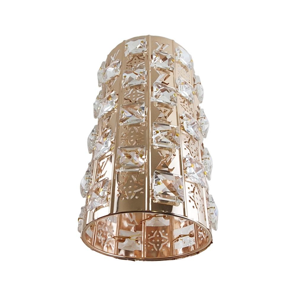 Elegant Crystal Long Light Modern Lamp Shade in French gold finish, showcasing its intricate design and warm lighting.
