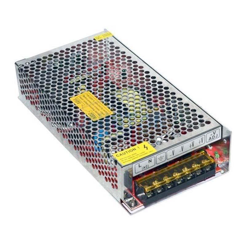 DC 12V 8 Amp Switching Power Supply for LED strips and CCTV, featuring a compact design and safety enclosure.