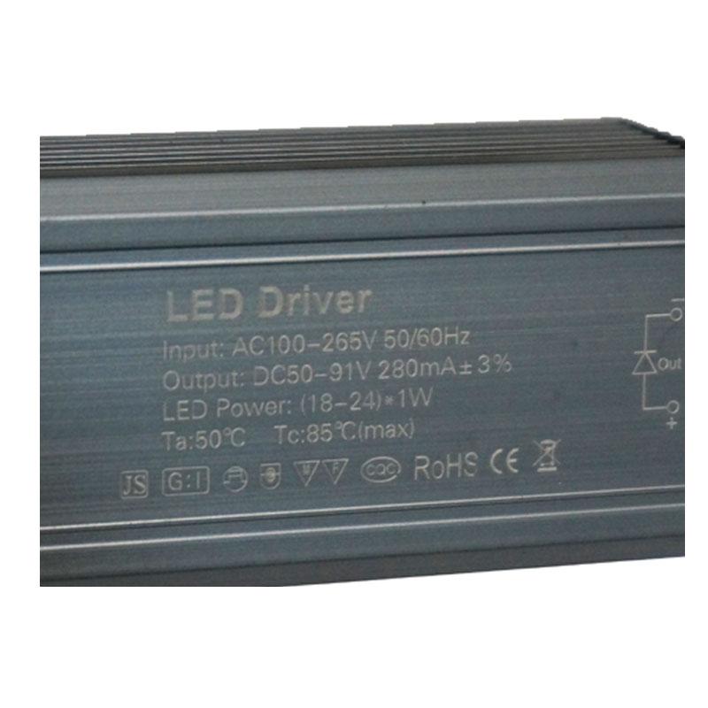 DC 50-91V 18-24W Constant Current LED Transformer with aluminum casing and waterproof design.