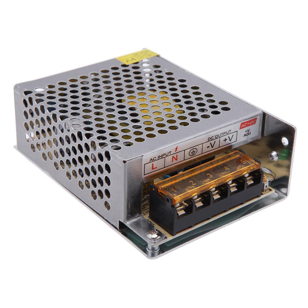 DC12V 30W LED transformer with universal input and enclosed design for safety.