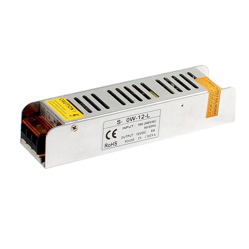 DC12V 60W IP20 Mini Universal Switching LED Transformer with specifications and safety features.
