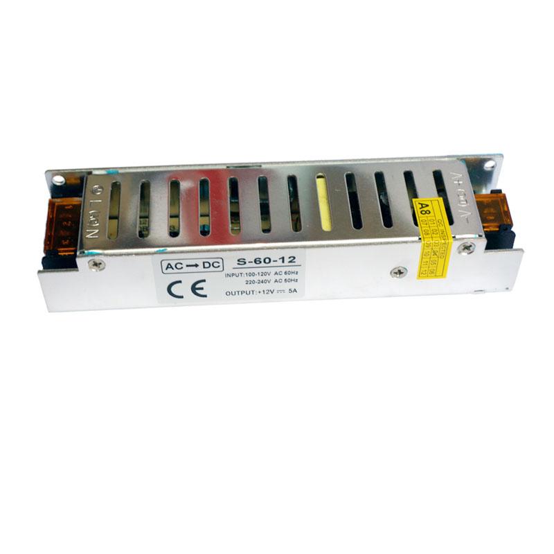 DC12V 60W IP20 Mini Universal Switching LED Transformer with specifications and safety features.