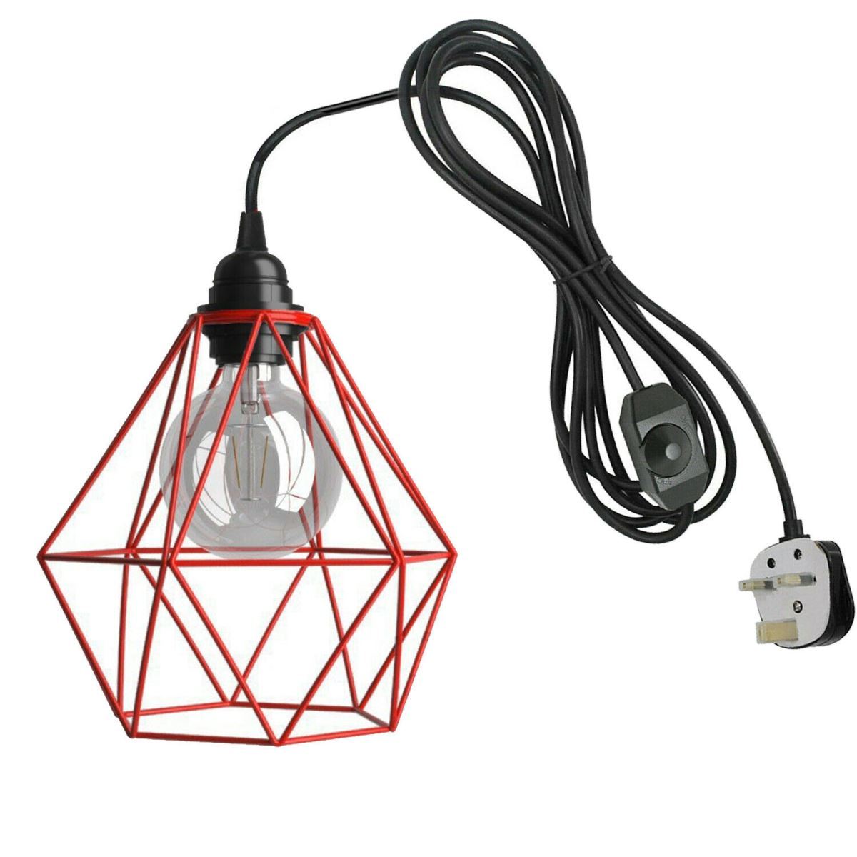 Dimmer Switch 4m Rubber Cable Lamp Light Set with metal cage shades in various colors, showcasing its modern design and adjustable cord.