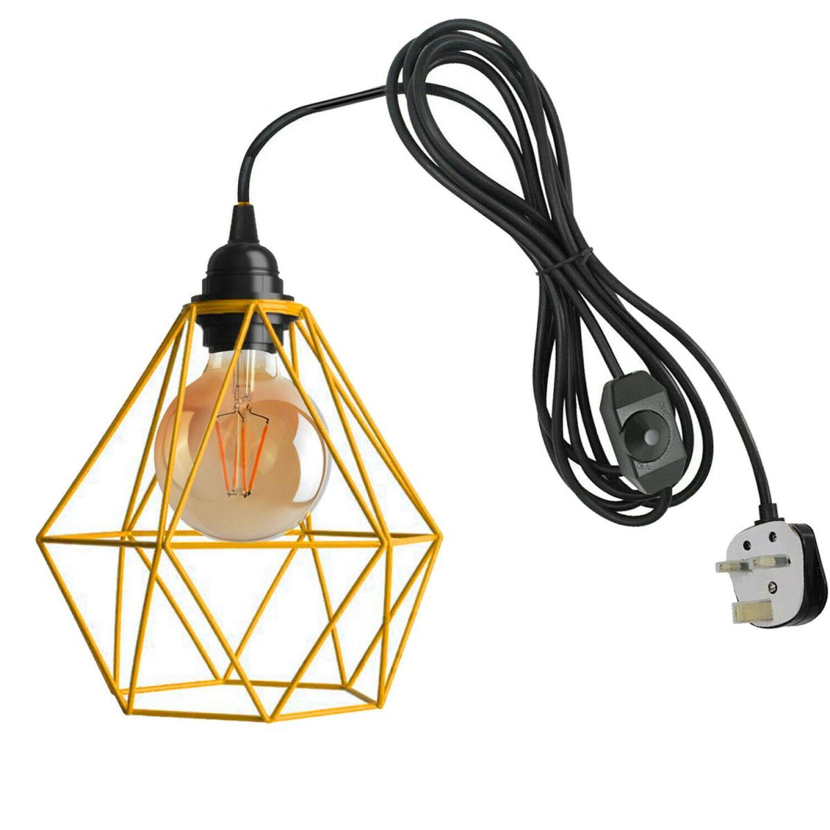 Dimmer Switch 4m Rubber Cable Lamp Light Set with metal cage shades in various colors, showcasing its modern design and adjustable cord.