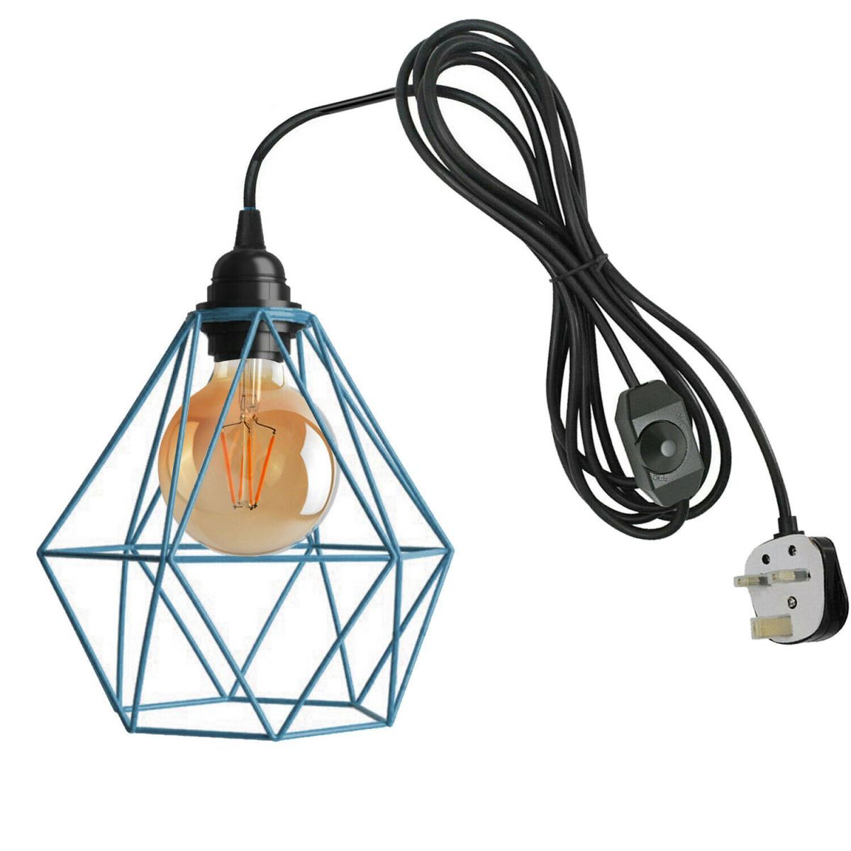 Dimmer Switch 4m Rubber Cable Lamp Light Set with metal cage shades in various colors, showcasing its modern design and adjustable cord.