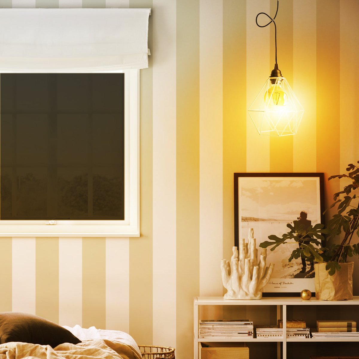 Dimmer Switch 4m Rubber Cable Lamp Light Set with metal cage shades in various colors, showcasing its modern design and adjustable cord.