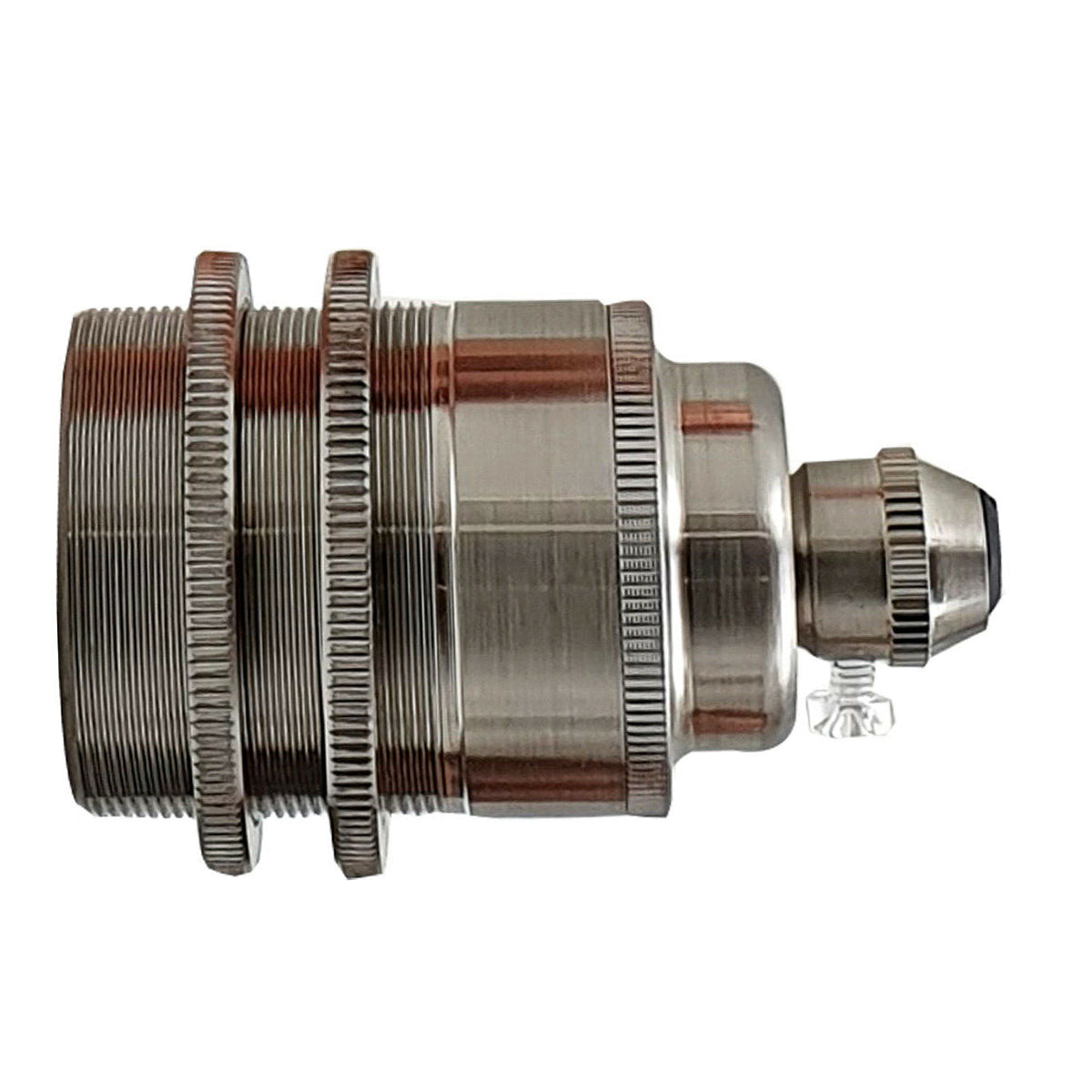 E26 Bulb Socket Ceramics Lamp Holder in satin nickel finish, showcasing its vintage design and compatibility with E26 bulbs.