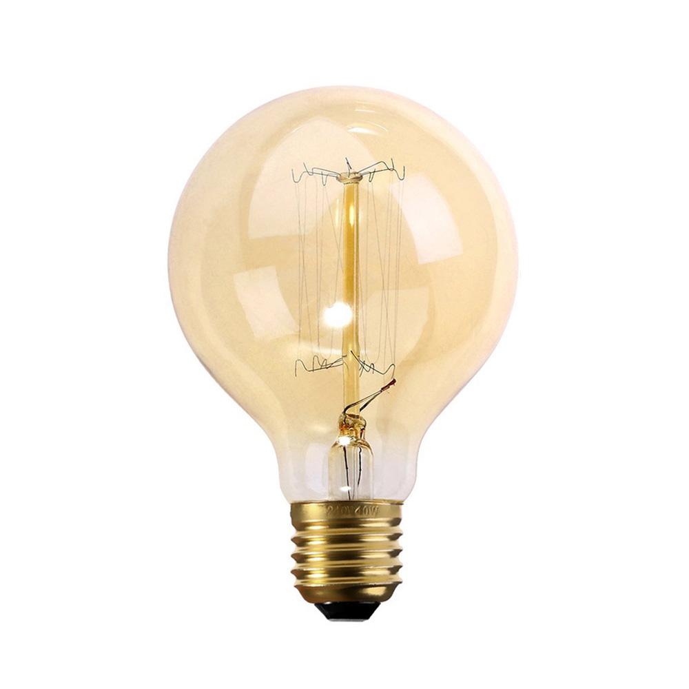 E27 G80 60W Dimmable Globe Industrial Vintage Filament Bulb with amber glass and E27 base, showcasing its vintage design.