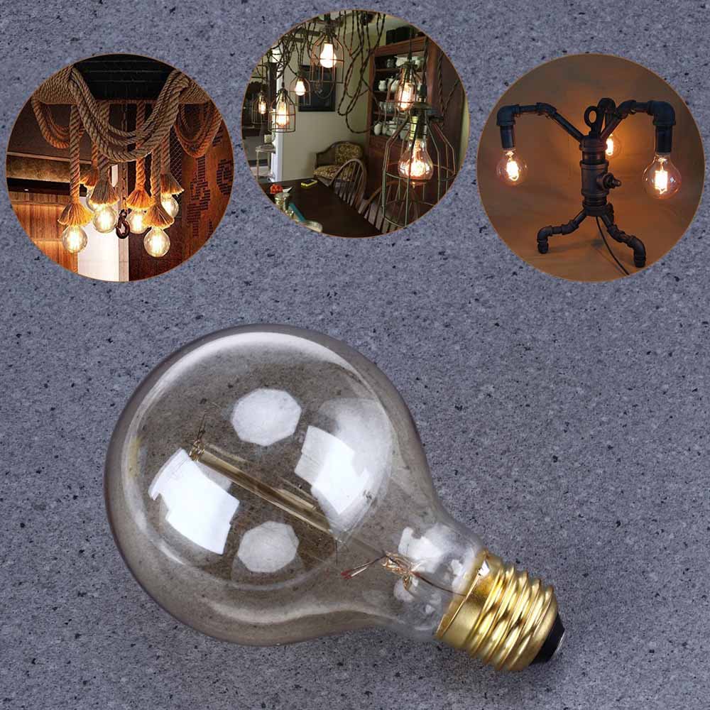 E27 G80 60W Dimmable Globe Industrial Vintage Filament Bulb with amber glass and E27 base, showcasing its vintage design.