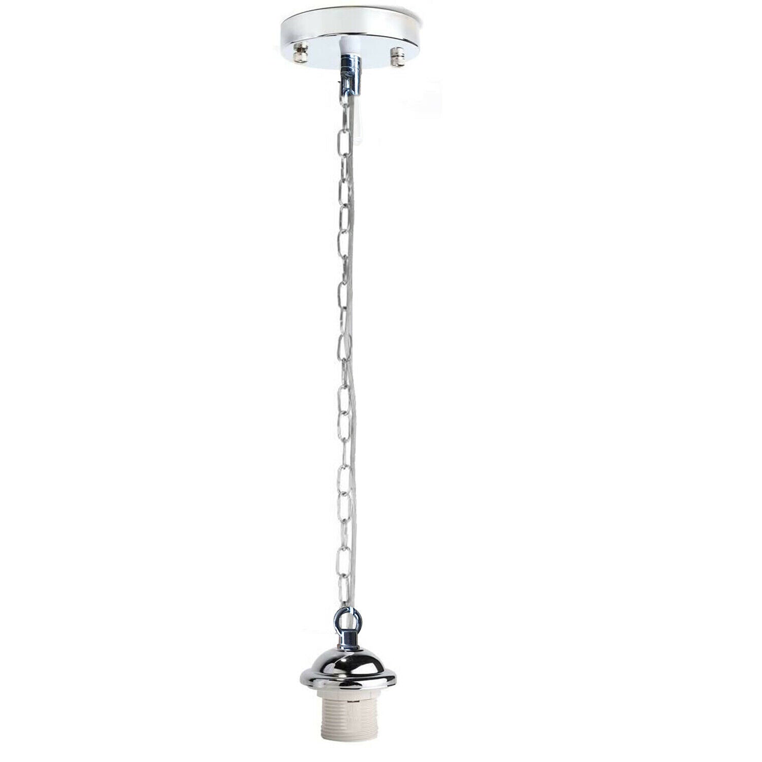 E27 Pendant Lamp Holder with hanging chain, featuring a sleek black design suitable for various interiors.