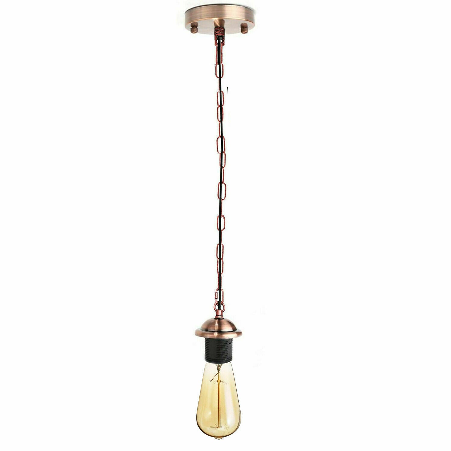 E27 Pendant Lamp Holder with hanging chain, featuring a sleek black design suitable for various interiors.