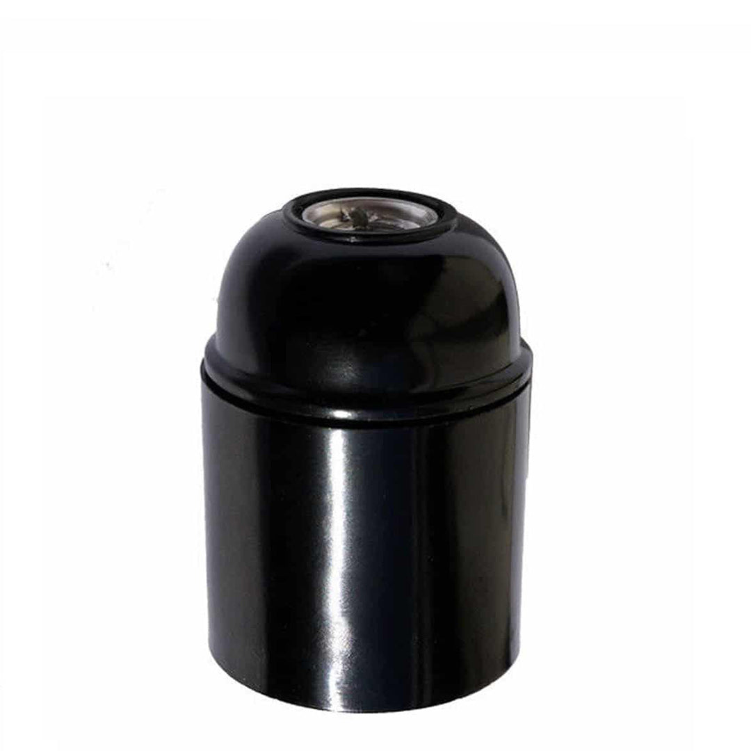 Black E27 screw Bakelite lamp holder designed for vintage lighting, showcasing its stylish and durable construction.