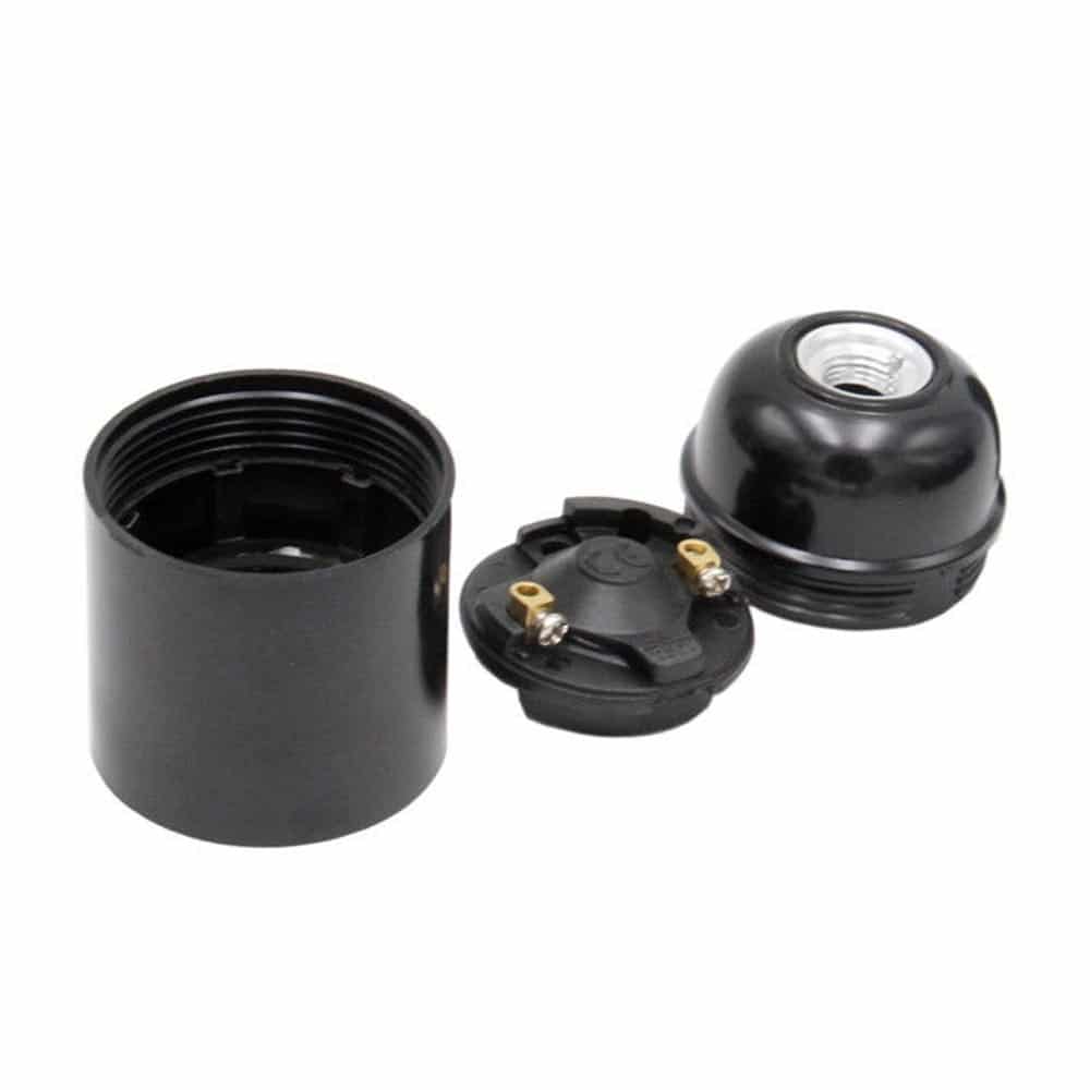 Black E27 screw Bakelite lamp holder designed for vintage lighting, showcasing its stylish and durable construction.